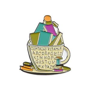 Cute Bookish Theme Enamel Pin/Brooches, "Contains Vitamin A-Z."